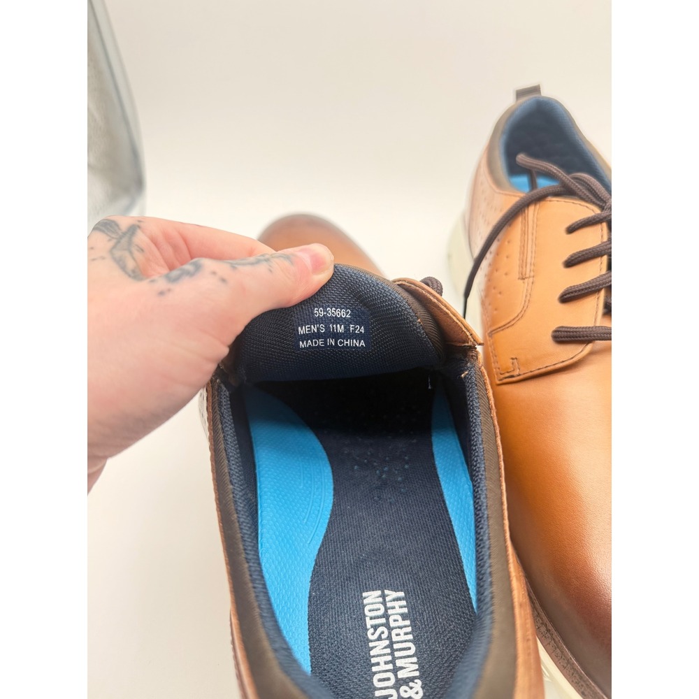 Johnston & Murphy Jenkins Brown Tan Leather Plain Toe Shoes Mens 11M 59-35662 - Picture 6 of 7